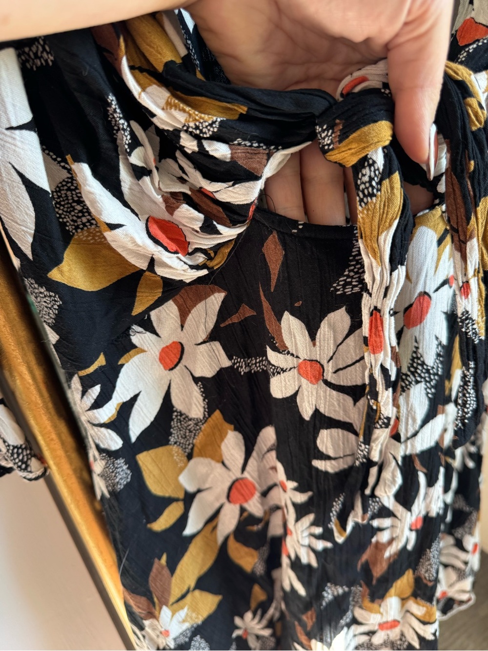 Angie Black Floral Mini Dress with White & Mustard Blooms - Picture 2 of 4